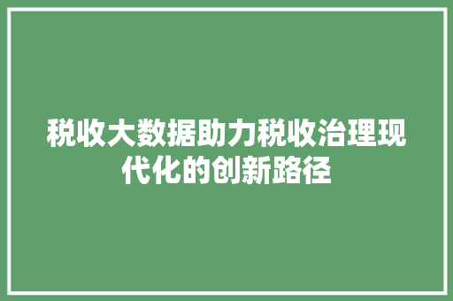 税收大数据助力税收治理现代化的创新路径  第1张