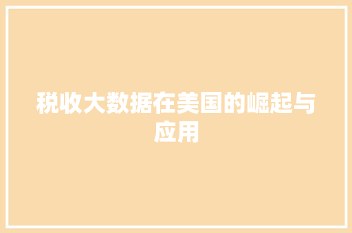 税收大数据在美国的崛起与应用  第1张