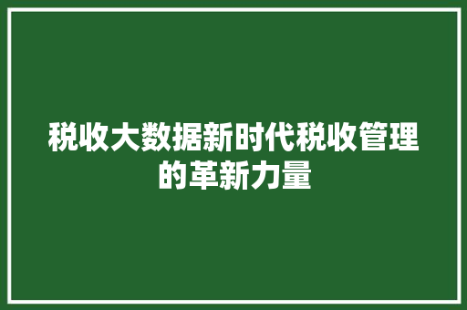 税收大数据新时代税收管理的革新力量  第1张