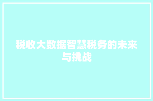 税收大数据智慧税务的未来与挑战  第1张