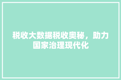 税收大数据税收奥秘，助力国家治理现代化  第1张