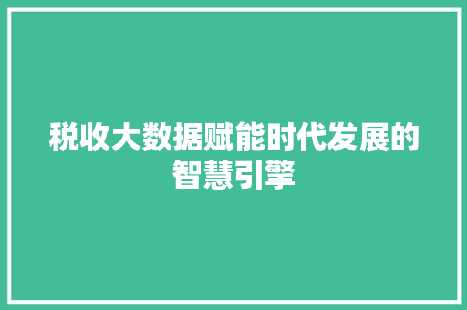 税收大数据赋能时代发展的智慧引擎  第1张