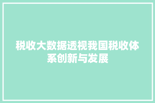 税收大数据透视我国税收体系创新与发展  第1张