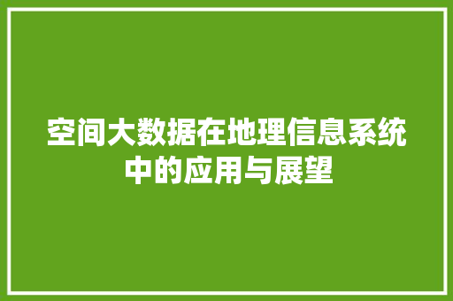 空间大数据在地理信息系统中的应用与展望  第1张