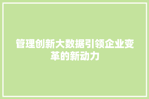 管理创新大数据引领企业变革的新动力  第1张