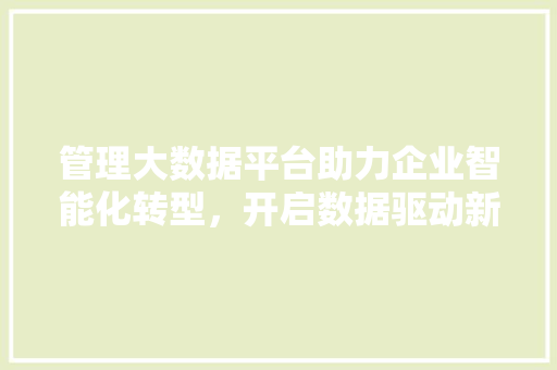 管理大数据平台助力企业智能化转型，开启数据驱动新时代  第1张