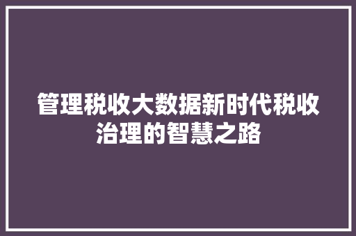管理税收大数据新时代税收治理的智慧之路  第1张