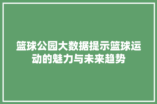 篮球公园大数据提示篮球运动的魅力与未来趋势  第1张