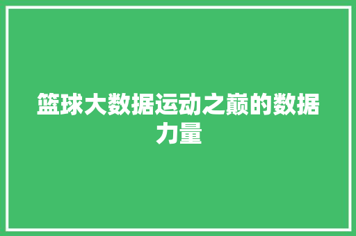 篮球大数据运动之巅的数据力量