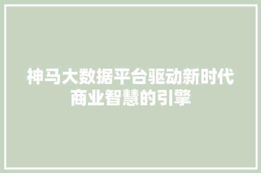 神马大数据平台驱动新时代商业智慧的引擎