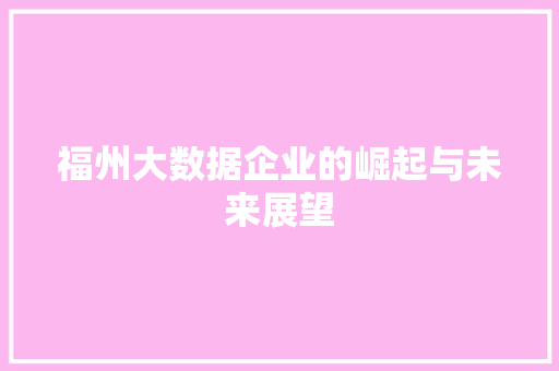 福州大数据企业的崛起与未来展望  第1张