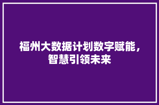 福州大数据计划数字赋能，智慧引领未来  第1张