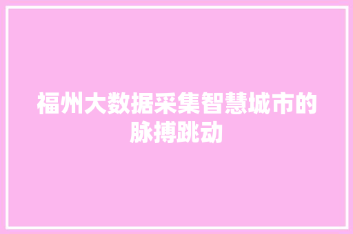 福州大数据采集智慧城市的脉搏跳动  第1张