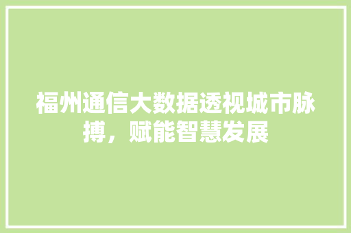 福州通信大数据透视城市脉搏，赋能智慧发展  第1张
