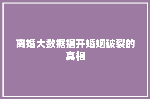 离婚大数据揭开婚姻破裂的真相  第1张