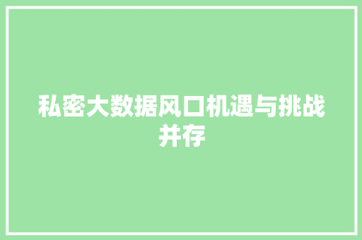 私密大数据风口机遇与挑战并存