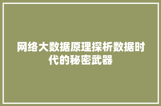 网络大数据原理探析数据时代的秘密武器  第1张