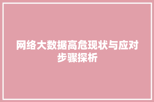 网络大数据高危现状与应对步骤探析  第1张