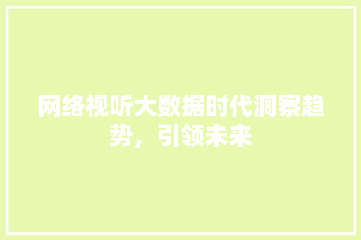 网络视听大数据时代洞察趋势，引领未来