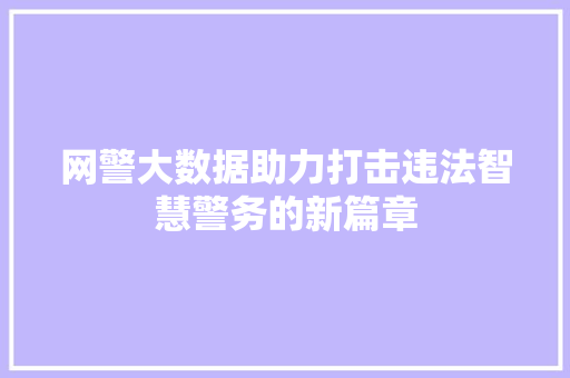 网警大数据助力打击违法智慧警务的新篇章
