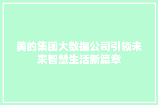 美的集团大数据公司引领未来智慧生活新篇章