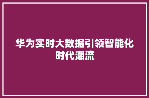 华为实时大数据引领智能化时代潮流  第1张