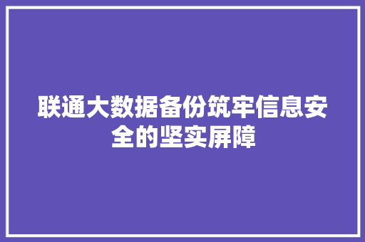 联通大数据备份筑牢信息安全的坚实屏障