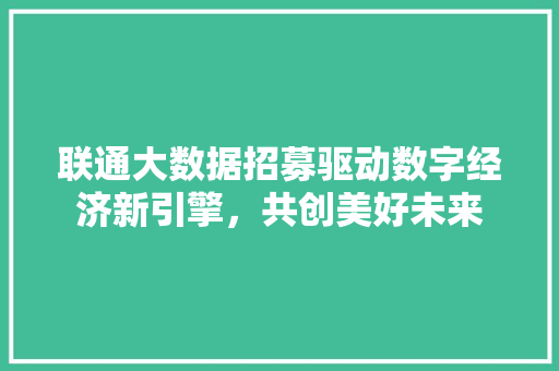 联通大数据招募驱动数字经济新引擎，共创美好未来