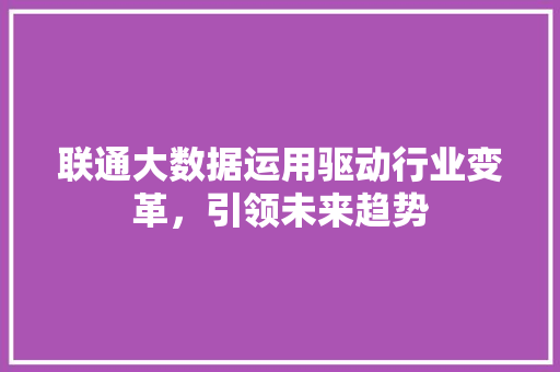 联通大数据运用驱动行业变革，引领未来趋势  第1张