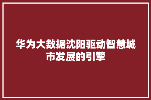 华为大数据沈阳驱动智慧城市发展的引擎  第1张