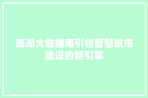 芜湖大数据局引领智慧城市建设的新引擎  第1张