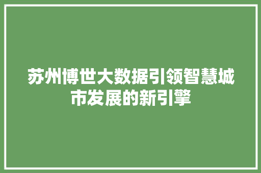 苏州博世大数据引领智慧城市发展的新引擎