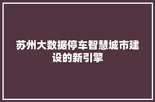 苏州大数据停车智慧城市建设的新引擎