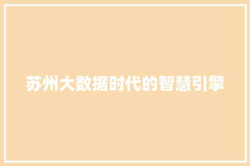 苏州大数据时代的智慧引擎  第1张