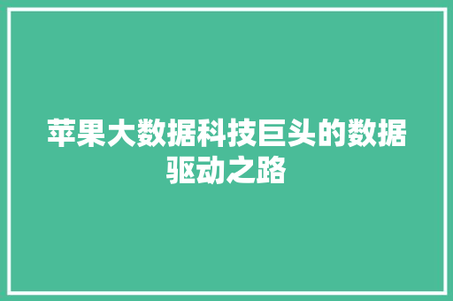 苹果大数据科技巨头的数据驱动之路  第1张