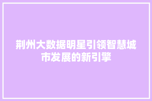 荆州大数据明星引领智慧城市发展的新引擎  第1张