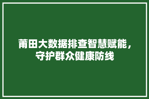 莆田大数据排查智慧赋能，守护群众健康防线  第1张