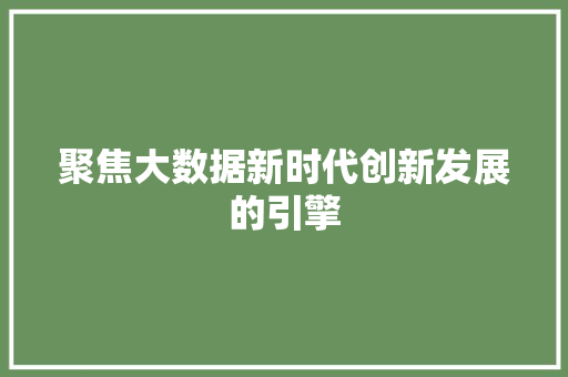 聚焦大数据新时代创新发展的引擎  第1张