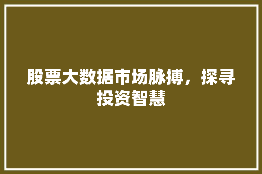 股票大数据市场脉搏，探寻投资智慧  第1张