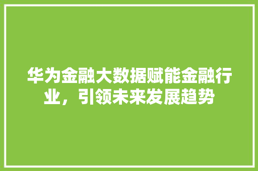 华为金融大数据赋能金融行业，引领未来发展趋势  第1张