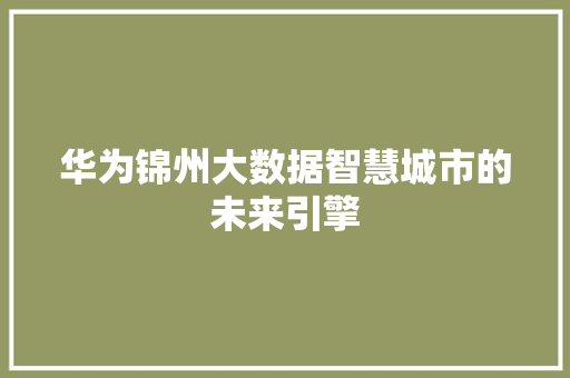 华为锦州大数据智慧城市的未来引擎  第1张