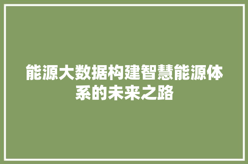 能源大数据构建智慧能源体系的未来之路  第1张