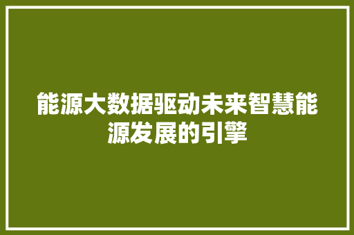 能源大数据驱动未来智慧能源发展的引擎  第1张