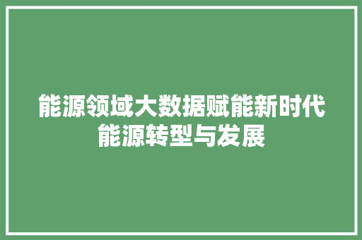 能源领域大数据赋能新时代能源转型与发展  第1张