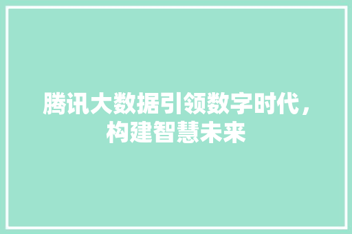 腾讯大数据引领数字时代，构建智慧未来  第1张