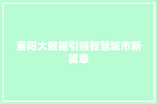 襄阳大数据引领智慧城市新篇章  第1张