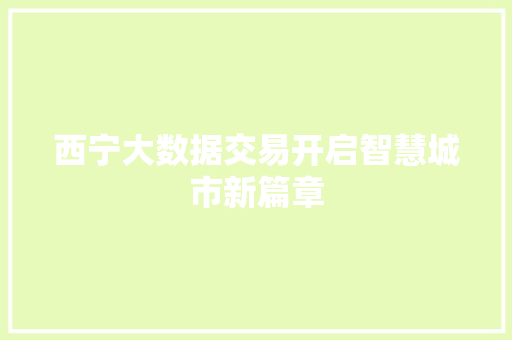西宁大数据交易开启智慧城市新篇章  第1张