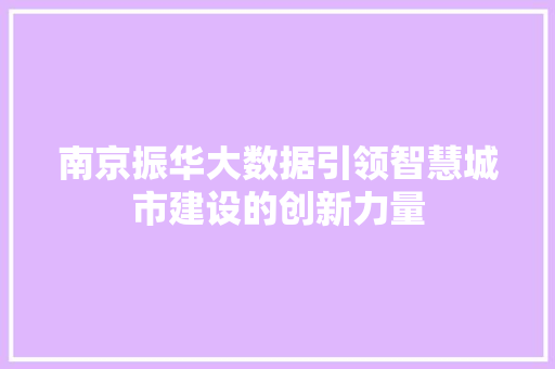 南京振华大数据引领智慧城市建设的创新力量