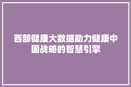 西部健康大数据助力健康中国战略的智慧引擎  第1张