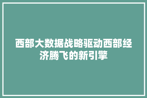 西部大数据战略驱动西部经济腾飞的新引擎